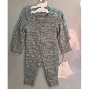 Cloud Island Romper Set charcoal & Green Strip Size Newborn